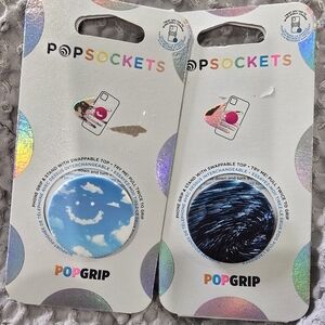 2 PopSockets PopGrip Smiley Blue and A Black/ Blue Swirl